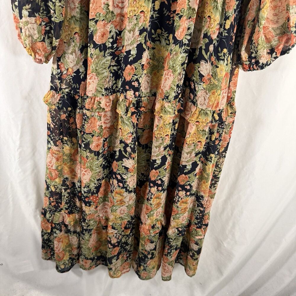 New Balticborn Bowman Dress Women Medium Blue Floral Deep Vneck Long Sleeve Maxi - Picture 8 of 10